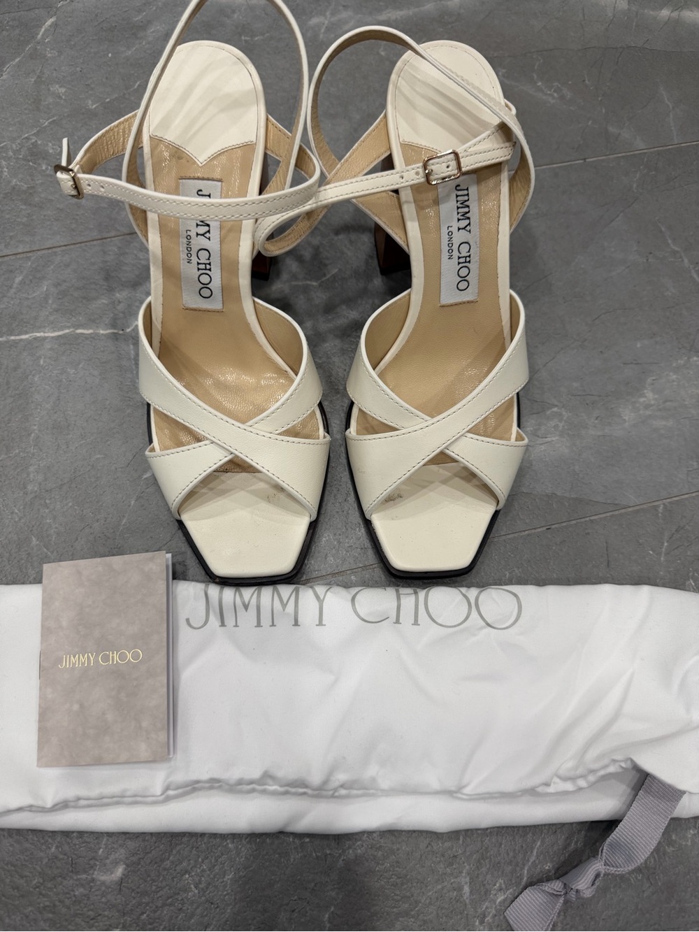Jimmy Choo Cream White Strappy Sandal Heels